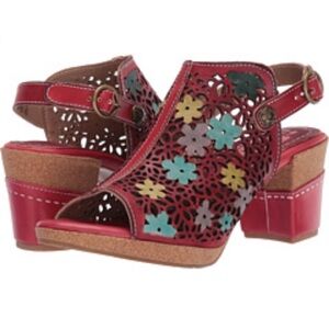L'Artiste‎ Spring Step Pricilla Floral Cut-Out Leather Heeled Sandals size 7.5